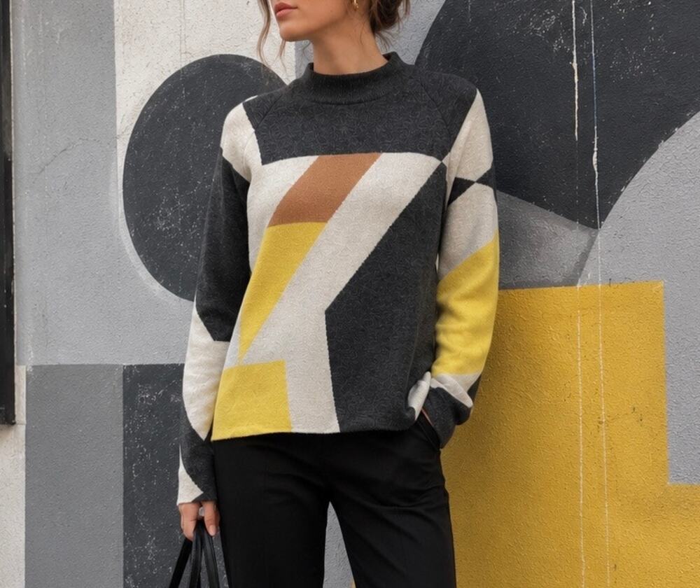 Rag & Bone Wool Blend Geometric Colorblock Abstract Sweater Modern Knit Sz Small
